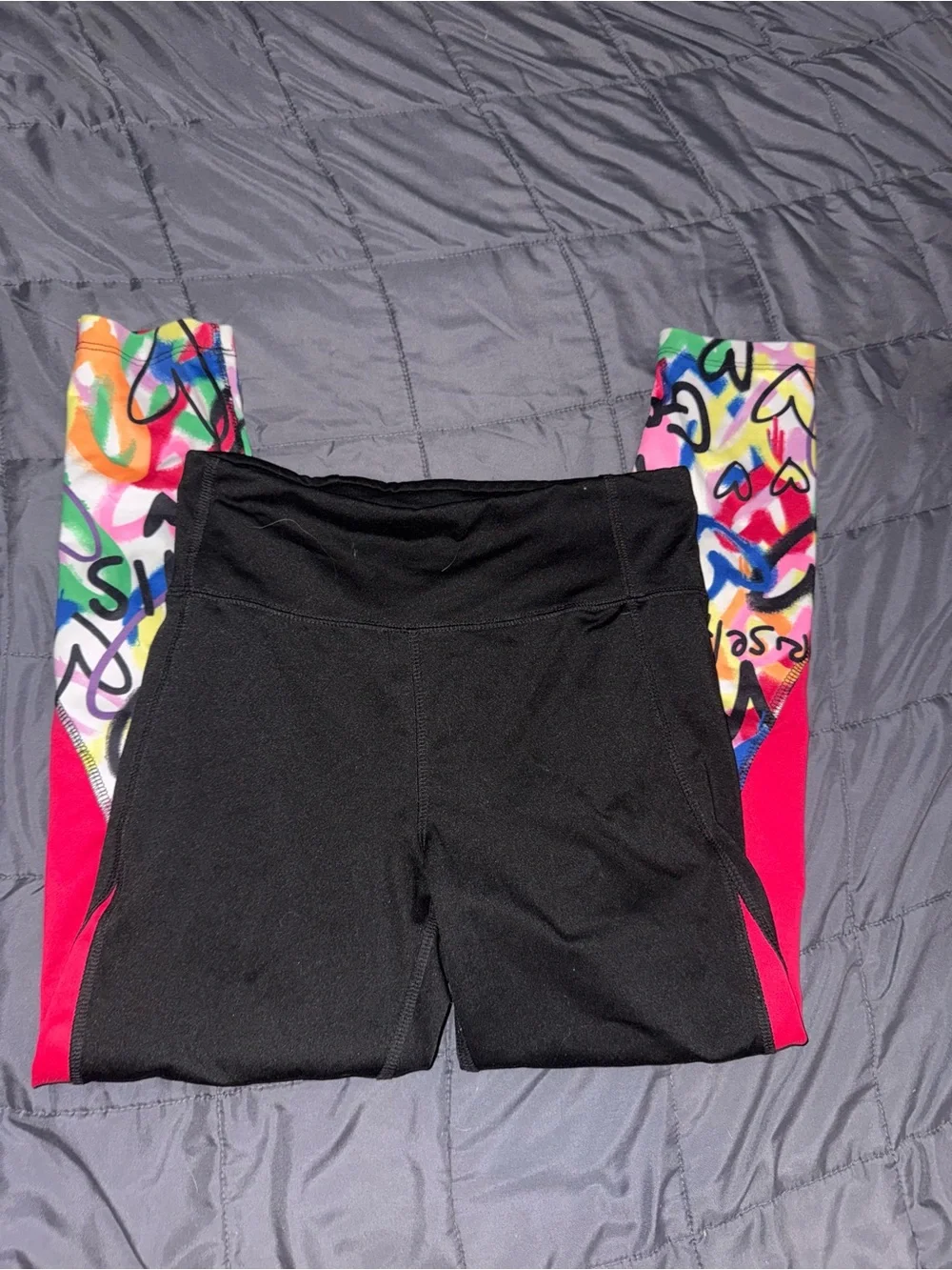 Justice Black Leggings with Pink Logo Print